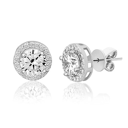 Devin Rose Sterling Silver Round Halo Stud Earrings for Women made With Clear Swarovski Crystals (Crystal Imitation April Birthstone)