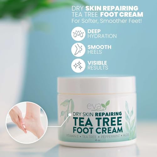 Eva Naturals Tea Tree Foot Cream – Moisturising Foot Lotion & Balm for Dry, Cracked Heels & Feet with Peppermint, Menthol, Spearmint, Aloe, Sunflower Oil & Geranium – Cream for Men & Women, 4 Fl Oz - Image 3