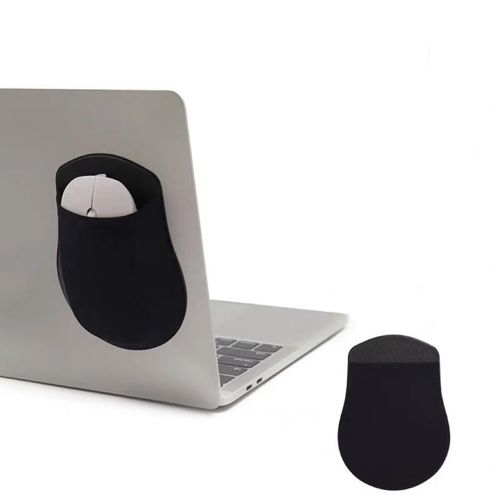 Reusable Adhesive Universal Stick-On Mouse Holder Pocket for Laptop, Computer, and Travel - Wireless Mouse Pouch (Black)