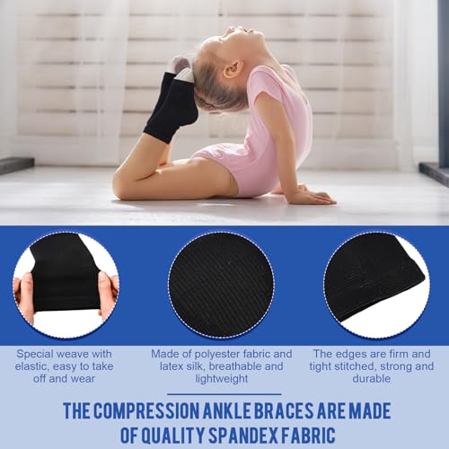 Image of Tarpop 2 Pairs Kids Ankle Brace Set Foot Support Stabilizer Wraps Protector Guard Knitted Ankle Sleeve Sock Support Compression Socks for Injury Prevention(Black,Large)