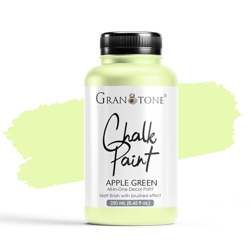 Image of GRANOTONE Chalk Paint for Furniture Matt-Finish Water-Based Acrylic Paint for Wood Walls Metal Glass Paper Fabric Canvas Maximum Coverage Chalk Paint for Kids & Adults 250ml Apple Green