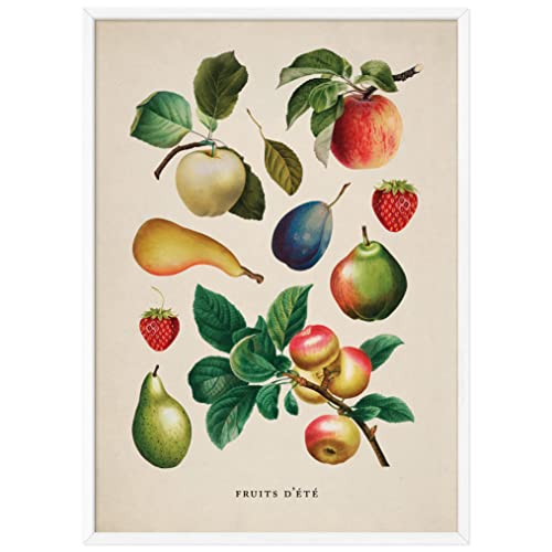 JUNOMI® Póster vintage de frutas DIN A2, decoración bohemia, minimalista, retro, con marco blanco Cover