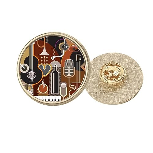 Broche guitare métal doré motif musique bleue M, bijou de sac et vêtement original