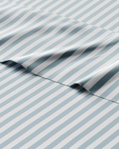 Image of Kids Queen Green Pinstripes Bed Sheets - 4 Piece Green Pinstripes Sheet Set | Green Pinstripes Themed Bedding, Ultra-Soft, Cute & Cozy, Breathable & Machine Washable, Bed Set for Boys, Girls & Teens