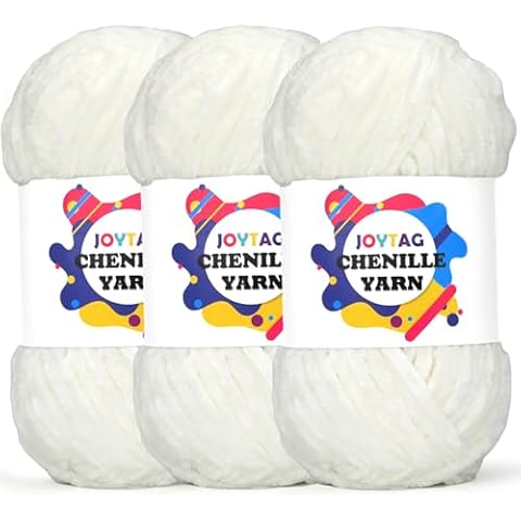 Velvet Chenille Yarn for Crocheting White Velvet Yarn Fluffy Yarn Plush Yarn Thick Bulky Chunky Chenille Velvet Yarn Soft Baby Blanket Yarn for Crocheting Hand Knitting 3 * 100g-White Cover