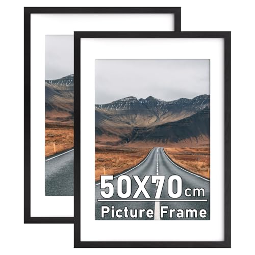 2Pack Black 50x70cm Picture Frames with Removable A2 Mount Wall Mounting