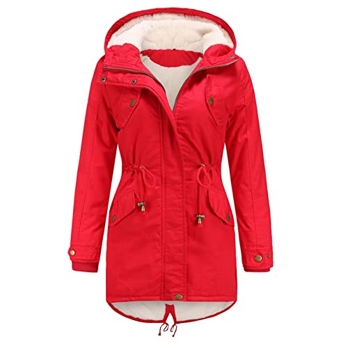 TeeTree Manteaux d'hiver Chauds à Capuche pour Femmes, Veste de Parka épaisse matelassée Chaude, doublés en Polaire, Sport Respirante Absorbant la Transpiration Rouge Cover