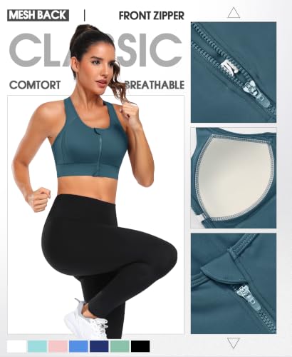 Image of JoyGirl Zip Front Sports Bra Mesh Racerback High Impact Workout Bra