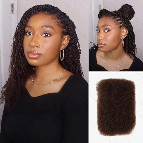 QVR Afro Kinkys Bulk Human Hair for Dreadlock Extensions Repair Locs 3 Packs 150 Gram Dark Brown 18 inches Mini Spring Twist Braiding Afro Kinky Human Hair for LocKs