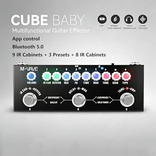 Multi Effects Guitar Pedal Portable Electric Guitar Processor with 9 AMP Models, 8 IR CabSims, Reverb, Delay, Distortion, Overdrive Rechargeable, Bluetooth 5.0, PC/Phone Recording