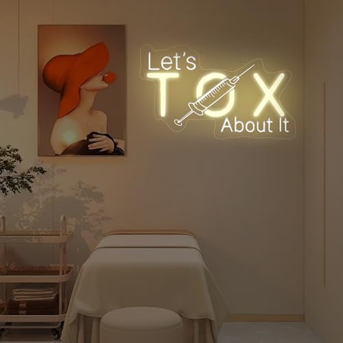Image of Let's Tox about it Neon Sign Botox LED Light Injector Spa Studio Decor | USB Powered Dimmable Beauty Spa Sign Medspa Decoration Business Open Welcome Wall Art, 15.7 inchx9.4 inch, Warm White
