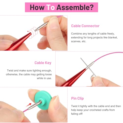 Image of Aeelike Interchangeable Cables for Knitting and Tunisian Crochet, 4 Size Set in 16 inch (40cm) 24 inch (60cm) 32 inch (80cm) and 40 inch (100cm) Flexible Steel Knitting Cords for Aluminum Needles