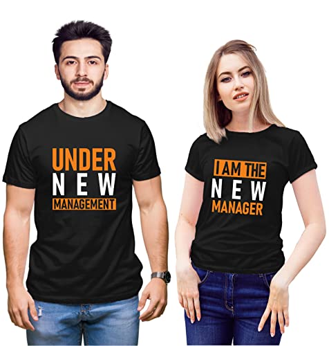 Image of Hangout Hub Couple Tshirts Matching Twinning Tees for Men Women | Set of 2 | Printed|Regular Fit | Cotton T-shirts|Half Sleeves |Round Neck|Couple Dress