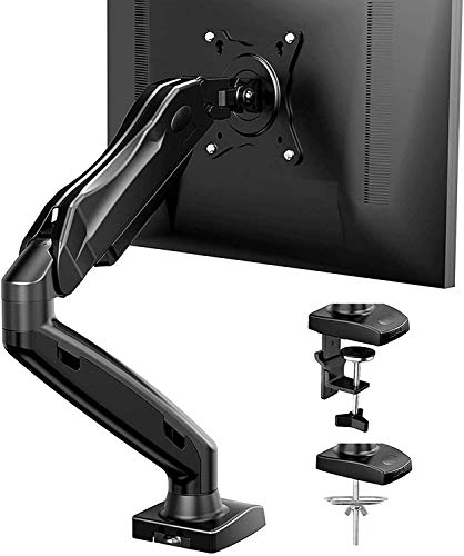 Image of Audiovan Gas Monitor Mounts - Articulating Arm, Adjustable VESA Mount Desk Stand with Clamp and Grommet Base. (Black, F-80 Gas Spring Single arm)
