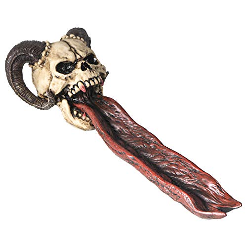 Pacific Giftware Demonic Ram Horned Skull Long Forked Tongue Stick Incense Burner Holder Gothic Halloween Decor
