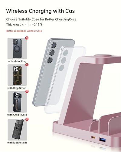 Image of Wireless Charger for Samsung: 5 in 1 Samsung Wireless Charging Station for Galaxy S26Ultra /S25 /S24, Charger Dock Stand for Galaxy Watch8 /7 /6 /5, Android Charging Station for All USB-C Buds, Pink