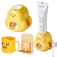 Zahnpastaspender Kinder Ohne Bohren Sonwaha Toothpaste Dispenser Kids,Zahnpasta Spender Automat Kinder mit Tasse Zahnbürstenhalter Kinder Kleine Gelbe Ente