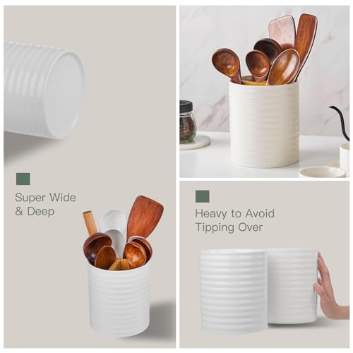 Meichu Utensil Holder, White Ceramic Utensil Holder for Countertop, 7.2" Large Cooking Utensil Crock for kitchen counter with Divider Board, Morden Countertop Organizer for Spatula, Kitchen Decor by Meichu - Image 5