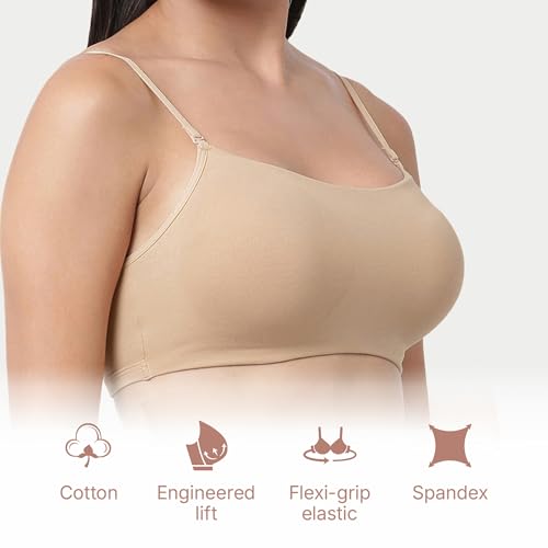 Image of Enamor Moulded Double Layer Front Women's Cotton Cami Bra - Detachable Slim Straps with Back Keyhole, Non Padded, Wirefree, High Coverage - A022