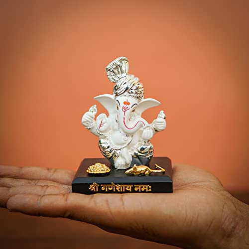 Image of Resin Ganesha Statue - Premium Ganpati Idol Decorative Showpiece Murti for Pooja Temple Home Entrance Decor Diwali Gift White Silver (2.5X2X3 Inch)