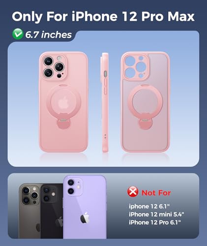 Image of FNTCASE for iPhone 12 Pro-Max Case: [360 Spin Magnetic Stand] [Compatible with Magsafe] [Screen Protector] Translucent Matte Military Grade Shockproof Full Camera Protective Phone Cover - Pink