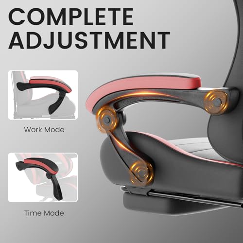 Image of Ergonomic Gaming & Office Chair, Footrest, Racing Design Black /Red | PVC with headrest,lumbar, Adjustable Height recliner for adults 2D-Linkage Armrests for 300LBS