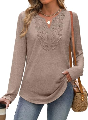 Image of XIEERDUO Boho Tops for Women Blouses Dressy Casual V Neck Long Sleeve Shirts Fall Outfits Trendy Vacation Clothes
