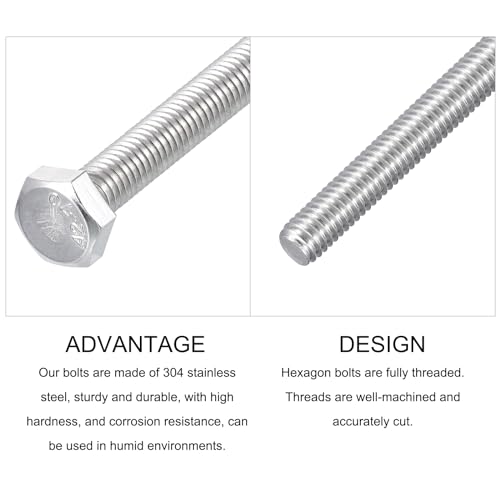 Image of METALLIXITY Hex Bolts (M6-1x100mm) 10Pcs, 304 Stainless Steel Coarse Fully Threaded Hex Head Screw Bolt Machine Screws - for Furniture Repair, Silver