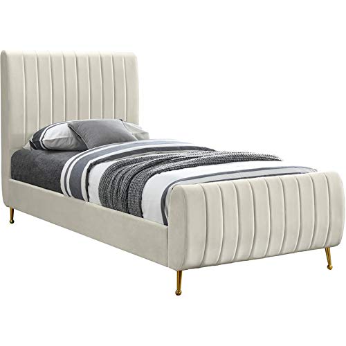 MAKLAINE Modern 49''H x 42''W x 86.8''D Contemporary Cream Velvet Twin Bed