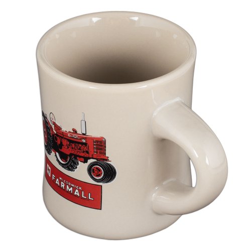 Taza de gres estilo diner blanco con tractor rojo miniatura 2
