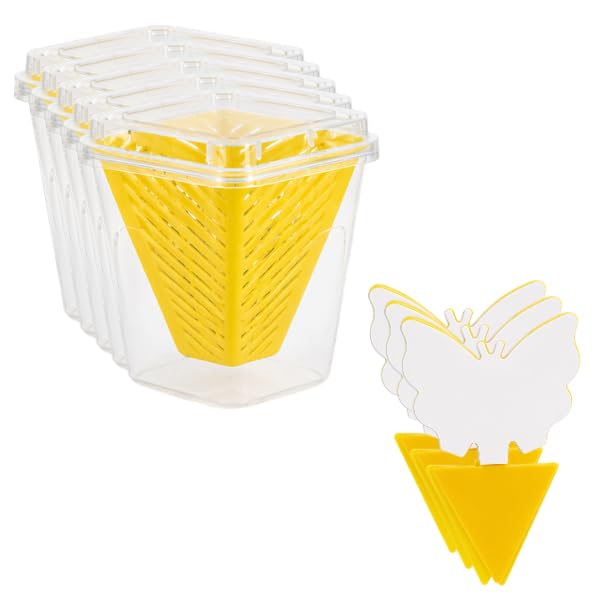 Garden Mile Fruit Fly Trap Set 4 Pack – Non Toxic Reusable Fly Catcher, 6pc Sticky Yellow Traps for Fruit Flies, Aphids & Insects, Safe for Pets & Indoor Use