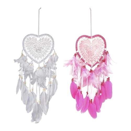 YSJCHEBS 2 Pièces Attrape-Rêves en Plumes en Forme De Coeur, Attrape-Rêves Muraux,...