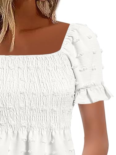 Flamingals Women's Peplum Tops Short Ruffle Sleeve Square Neck Smocked Flowy Blouse4