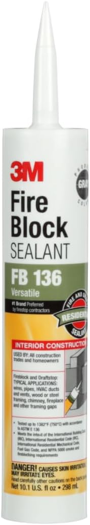 Fire Block Sealant FB 136, Gray Color, Single Component, High Temperature and Smoke Passage Resistant, 10.1 fl oz Cartridge