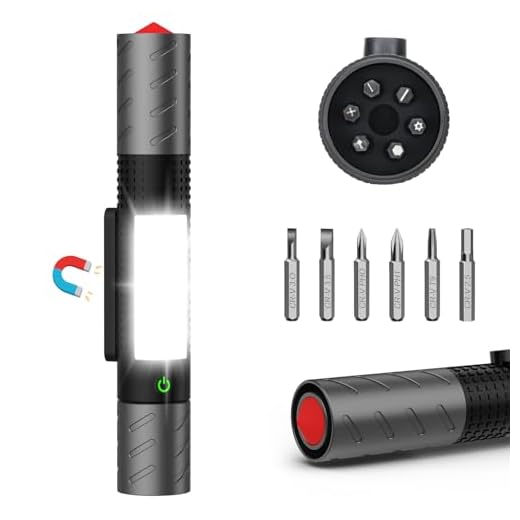 USB C Rechargeable LED Flashlight with Magnetic Base& COB Work Light, 120° Adjustable, Screwdriver & Emergency Window Breaker, 7 Modes, Super Bright Flash Light for Car, Camping & Emergency Use