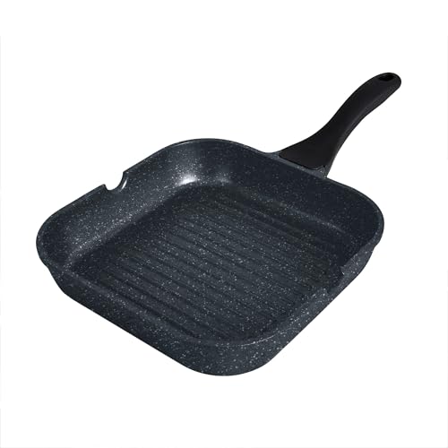 Denby - Granite Finish Cast Aluminium Griddle Pan - 28cm Length - QuanTanium® Non-Stick Coating - Suitable for All Hob Types - Granite Effect - Oven Safe, Soft Touch, Easy Grip Handle, L48.5xW29xH4cm