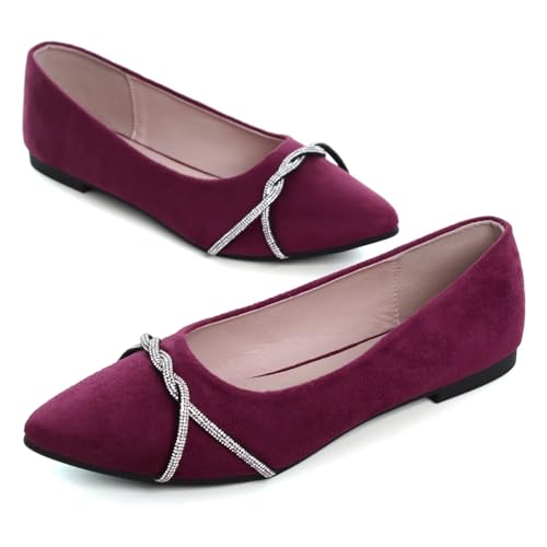Image of TN TANGNEST Womens Casual Flats Chain Ballet Flats | Fashion Pointed Toe Rhinestone Flats, Comfort Slip On Dress Shoes for Business Work Office Wedding Party