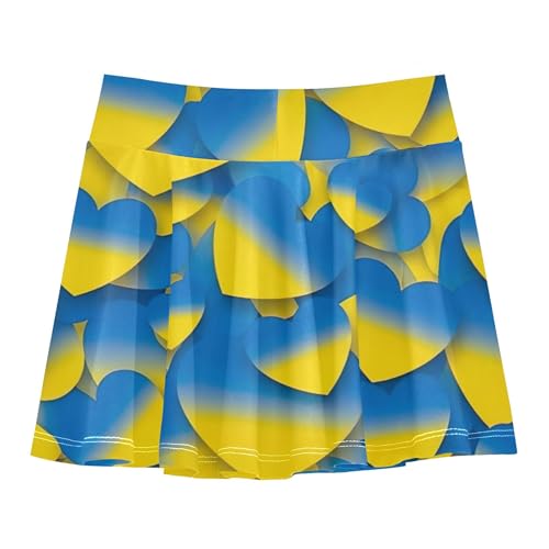 Joisal Girls' Shorts Athletic Skorts Tennis Skirts for Kids Funny Pleated Blue Yellow Hearts Gradient 3t2
