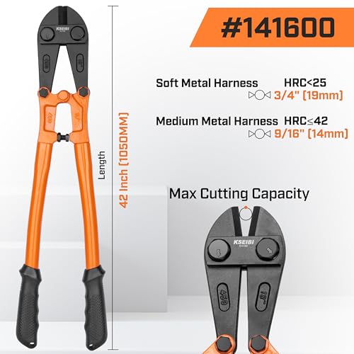 KSEIBI 141600 Heavy-Duty Large Size Bolt Cutter 42" for Cutting Fence, Steel Wire, Chain, Screws, Rivet, and Padlock, Metal Rods with Soft Grip Rubber Ergonomic Handle Cutters 1050mm by KSEIBI - Image 3