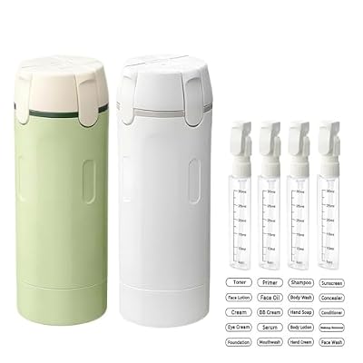 2 Pcs 4 in 1 Travel Dispenser Bottle,4 Pack 30ML Travel Bottles for Toiletries,Leak Proof Travel Size Containers with Scale and Label,Portable for Shampoo Lotion Conditioner Cream(Green+White)