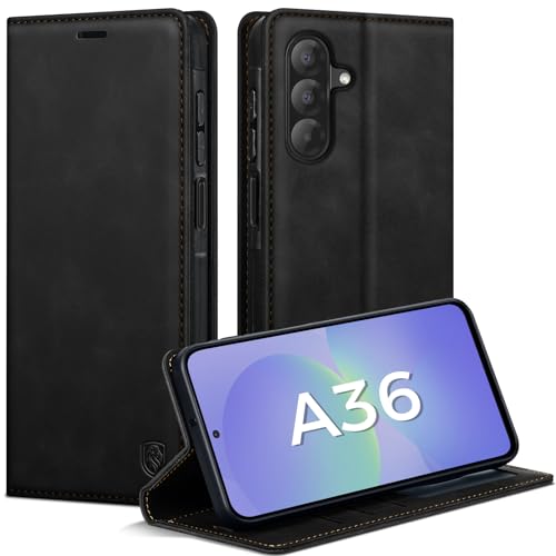 AIMOYU Handyhülle für Samsung Galaxy A36 5G Hülle Premium Lederhülle Flip Case Magnet Tascher Kartenfach Standfunktion Klapphülle Schutzhülle für Samsung A36 Schwarz