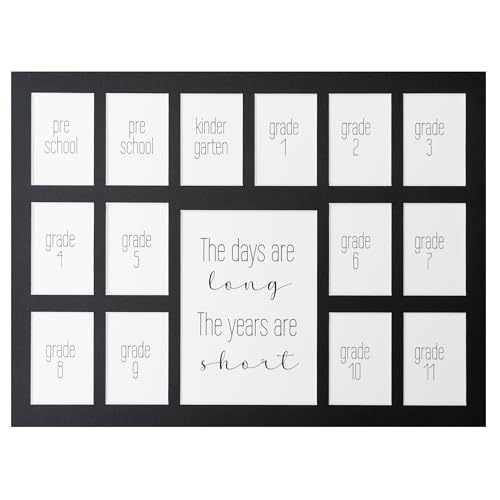 Image of Rustic Red Door Co. 12x16 School Days Picture Mat with Multiple Openings - School Years Photo Collage - No Frame - 2 Pre-School & Kindergarten to 12th Grade (15 Photos, 2PreK - 12th, Black)