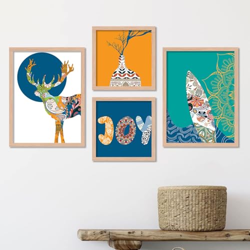 Image of kotart Modern Art Wall Decor Framed Wall Paintings for Living Room, Bedroom - Framed Wall Decor Paintings with Frame - Photo Frames for Wall Decoration Set of 4 (Art 6, 13X17 inch)
