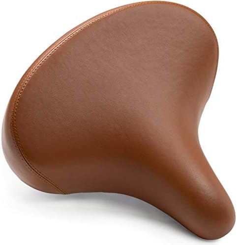 Bikeroo Wide Cruiser Saddle - Comfort Seat Fits Indoor & Outdoor Bicycles - Steel Spring & Elastomer Suspension - Memory Foam - Vintage Brown