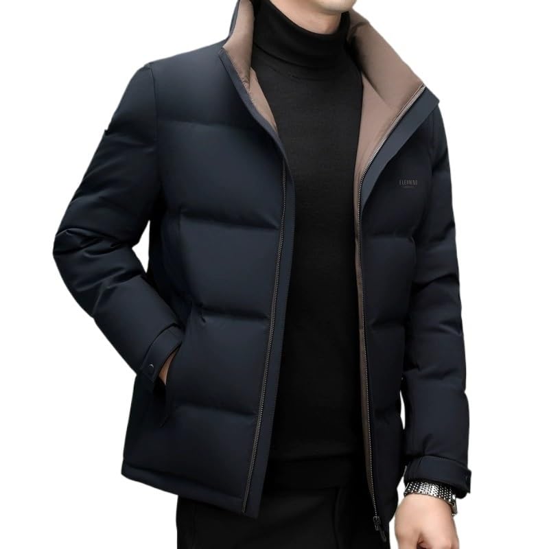 Men's Winter Casual Middle-Aged Down Jacket Stand Collar Warm Fashion White Duck Down Puffer Coat - Image 3
