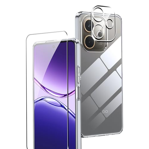 Rojeuinn Funda para OPPO A5 Pro+1 Pedazo Cristal Vidrio Templado+1 Pedazo Película Protectora de cámara Ultra Claro,dureza 9H,Funda Protectora Suave y Ultrafina a Prueba de Golpes-Transparente