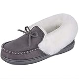 HomeIdeas Women's Faux Fur Lined Suede Moccasin Memory Foam House Slippers, Fuzzy Warm Indoor...