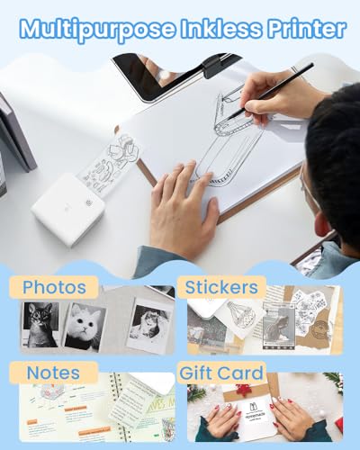 Image of Phomemo Mini Sticker Printer- Print Pods M02 Pro 300dpi Mini Pocket Printer, Sticker Printer Maker Thermal Label Machine for Photo Printing, Study Notes, DIYs, Travel, Work and Study, Gift, White