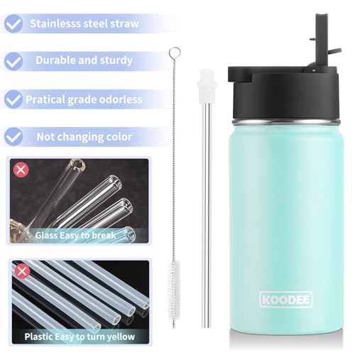 Image of koodee Water Bottle with Straw -12 oz Stainless Steel Double Wall Vacuum Insulated Water Bottle BPA Free Wide Mouth for School (Baby Blue)