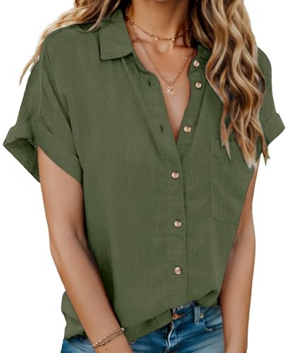 Hotouch Bluse Damen 100% Baumwolle Hemd Elegant Hemdbluse Einfarbig...